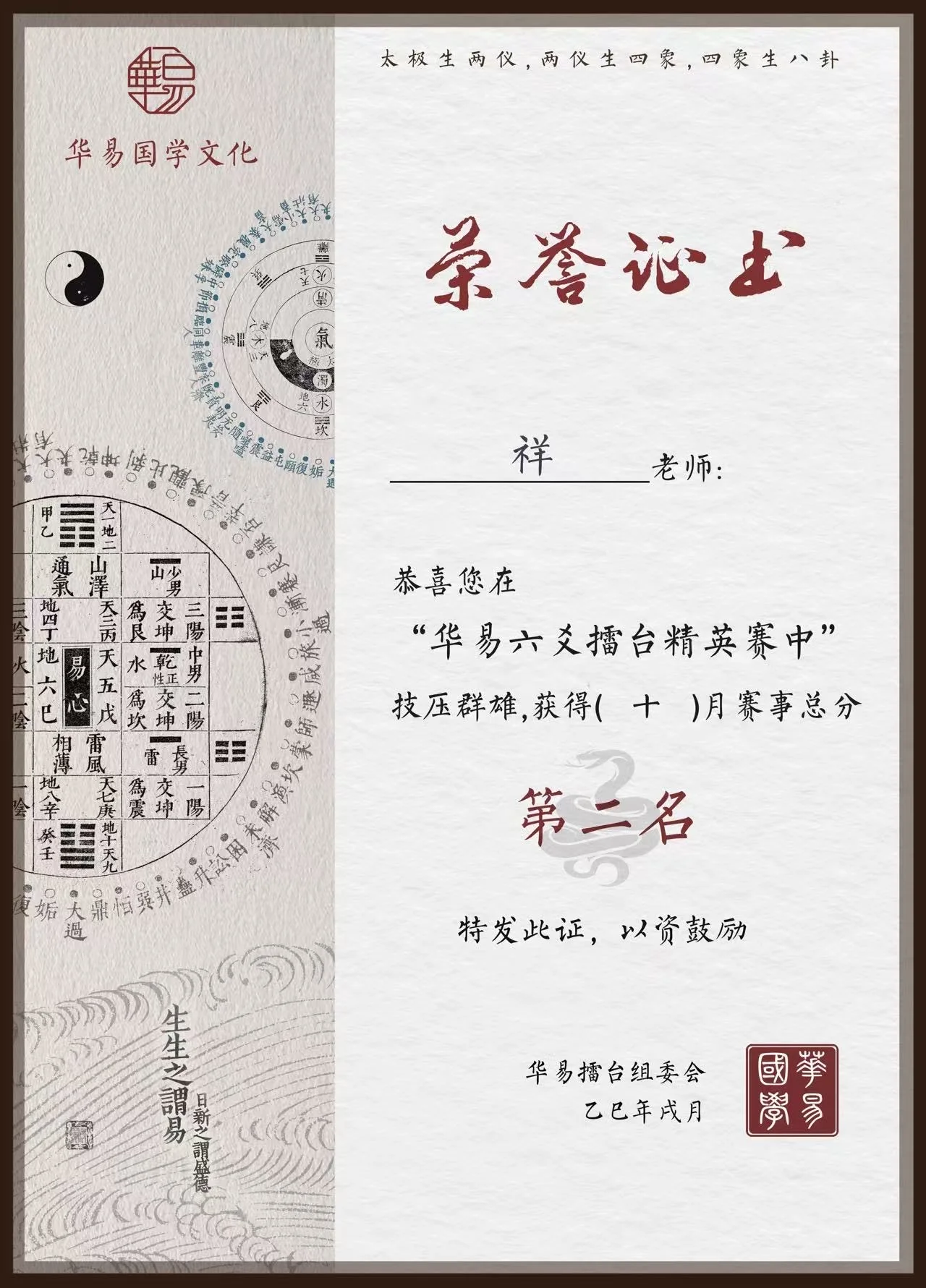 第二名證書
